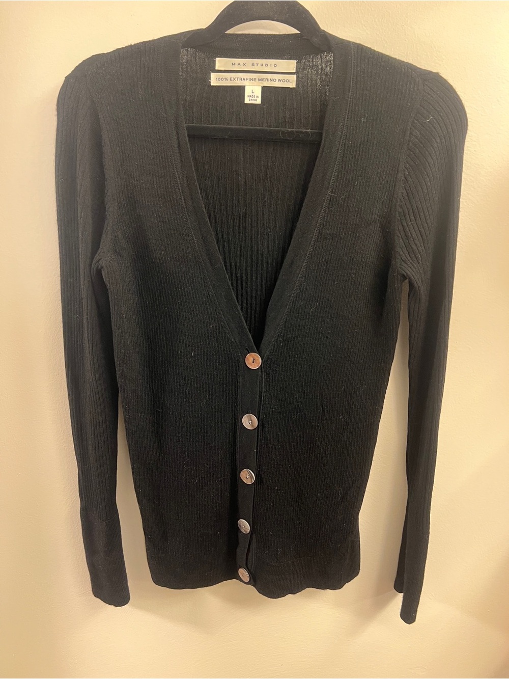 Max Studio Black Button-Front V-Neck Cardigan